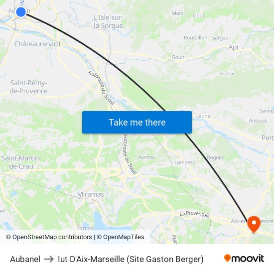 Aubanel to Iut D'Aix-Marseille (Site Gaston Berger) map