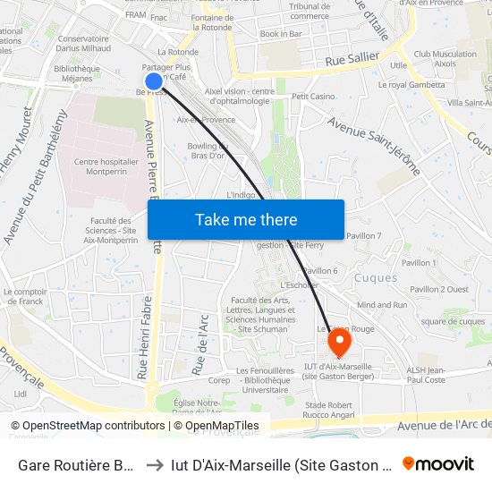 Gare Routière Belges to Iut D'Aix-Marseille (Site Gaston Berger) map