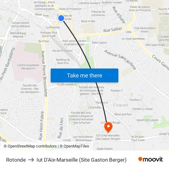 Rotonde to Iut D'Aix-Marseille (Site Gaston Berger) map