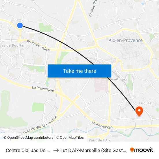 Centre Cial Jas De Bouffan to Iut D'Aix-Marseille (Site Gaston Berger) map