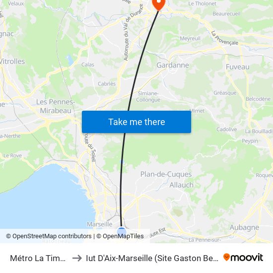 Métro La Timone to Iut D'Aix-Marseille (Site Gaston Berger) map