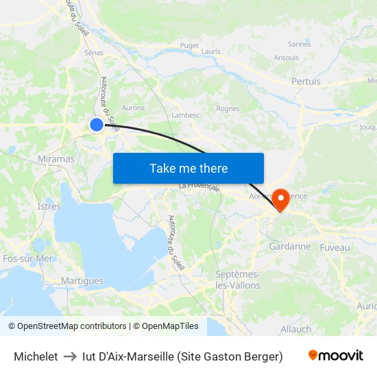 Michelet to Iut D'Aix-Marseille (Site Gaston Berger) map
