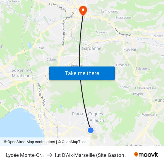 Lycée Monte-Cristo to Iut D'Aix-Marseille (Site Gaston Berger) map