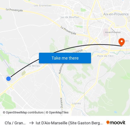 Cfa / Granon to Iut D'Aix-Marseille (Site Gaston Berger) map