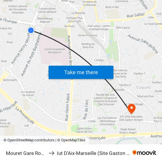 Mouret Gare Routière to Iut D'Aix-Marseille (Site Gaston Berger) map