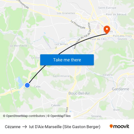 Cézanne to Iut D'Aix-Marseille (Site Gaston Berger) map