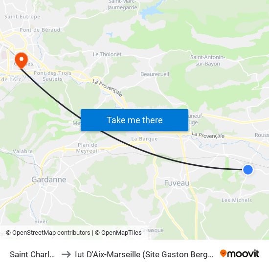 Saint Charles to Iut D'Aix-Marseille (Site Gaston Berger) map