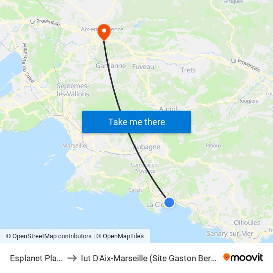 Esplanet Plage to Iut D'Aix-Marseille (Site Gaston Berger) map