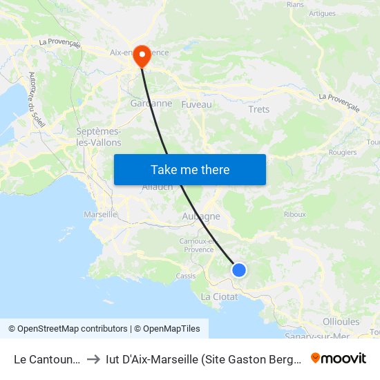 Le Cantounet to Iut D'Aix-Marseille (Site Gaston Berger) map