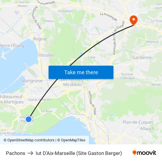 Pachons to Iut D'Aix-Marseille (Site Gaston Berger) map