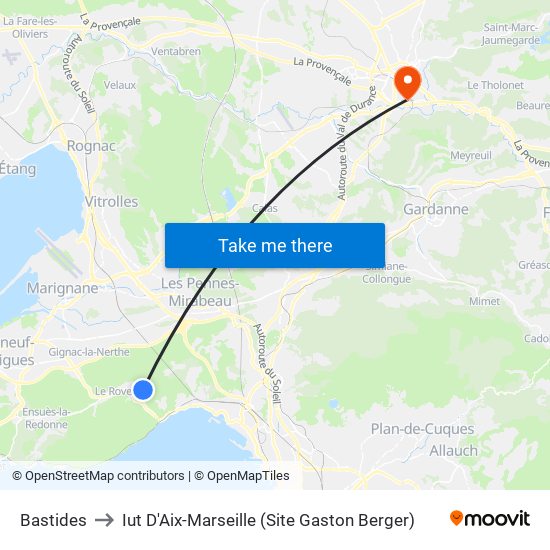 Bastides to Iut D'Aix-Marseille (Site Gaston Berger) map