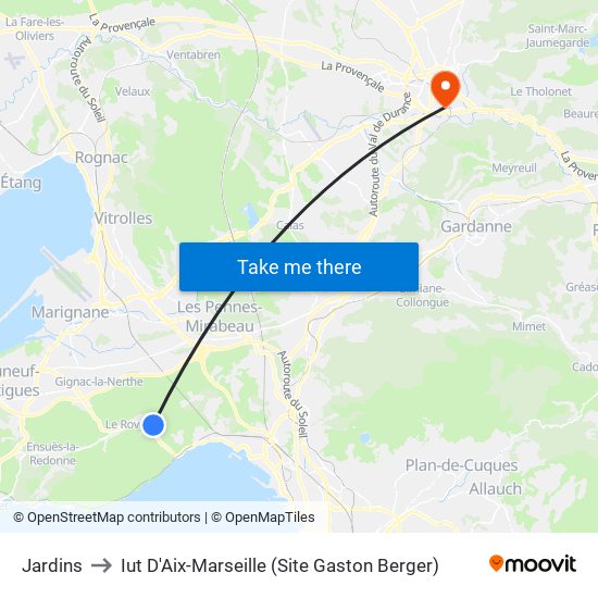 Jardins to Iut D'Aix-Marseille (Site Gaston Berger) map