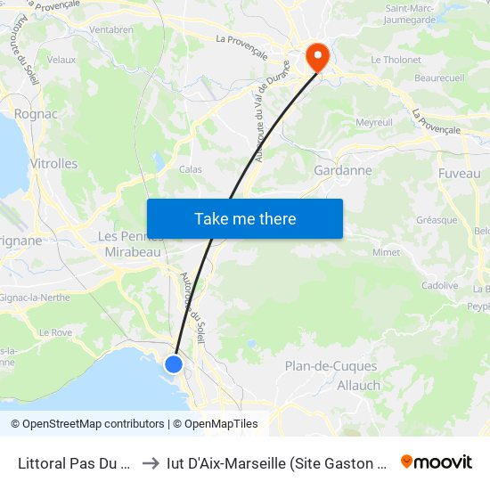 Littoral Pas Du Faon to Iut D'Aix-Marseille (Site Gaston Berger) map
