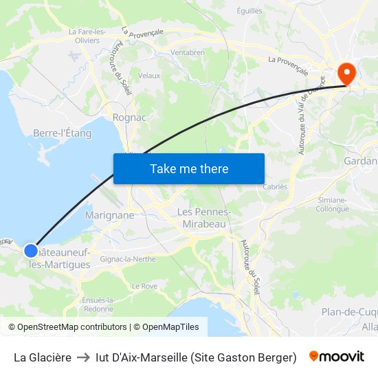 La Glacière to Iut D'Aix-Marseille (Site Gaston Berger) map