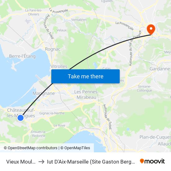 Vieux Moulin to Iut D'Aix-Marseille (Site Gaston Berger) map