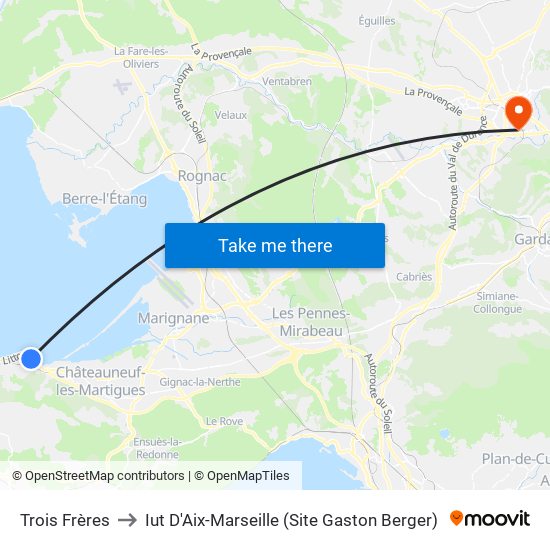 Trois Frères to Iut D'Aix-Marseille (Site Gaston Berger) map