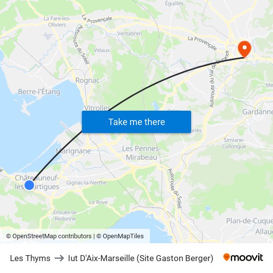 Les Thyms to Iut D'Aix-Marseille (Site Gaston Berger) map