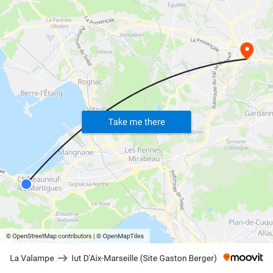 La Valampe to Iut D'Aix-Marseille (Site Gaston Berger) map