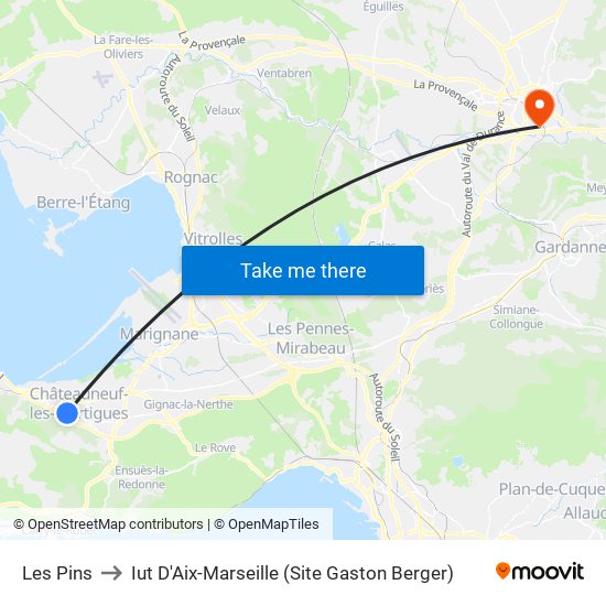 Les Pins to Iut D'Aix-Marseille (Site Gaston Berger) map