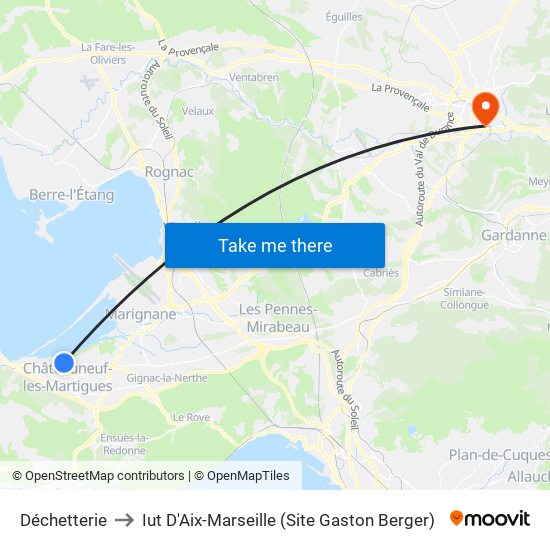 Déchetterie to Iut D'Aix-Marseille (Site Gaston Berger) map