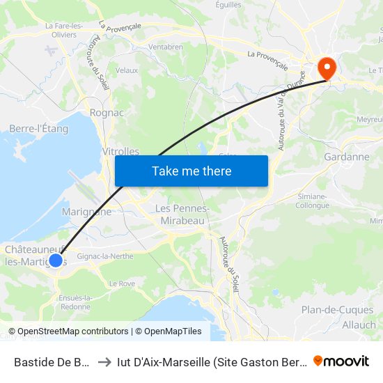 Bastide De Brun to Iut D'Aix-Marseille (Site Gaston Berger) map