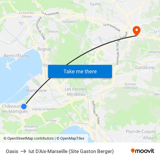 Oasis to Iut D'Aix-Marseille (Site Gaston Berger) map