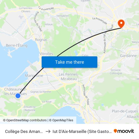 Collège Des Amandeirets to Iut D'Aix-Marseille (Site Gaston Berger) map