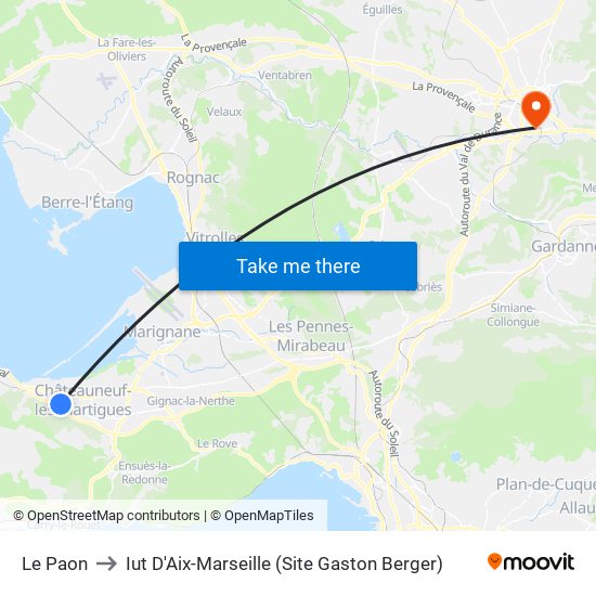 Le Paon to Iut D'Aix-Marseille (Site Gaston Berger) map