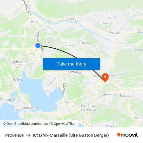 Provence to Iut D'Aix-Marseille (Site Gaston Berger) map