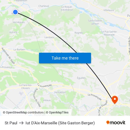 St Paul to Iut D'Aix-Marseille (Site Gaston Berger) map