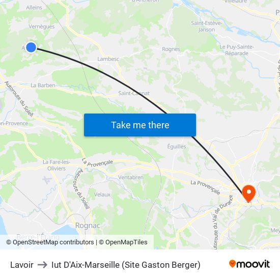 Lavoir to Iut D'Aix-Marseille (Site Gaston Berger) map