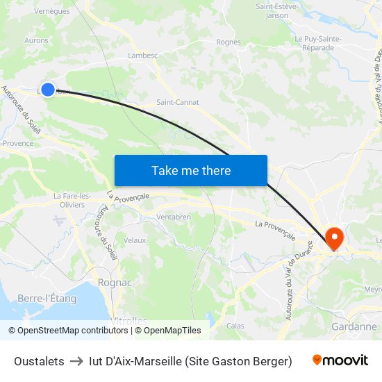 Oustalets to Iut D'Aix-Marseille (Site Gaston Berger) map