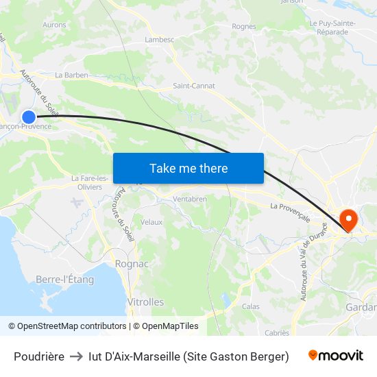 Poudrière to Iut D'Aix-Marseille (Site Gaston Berger) map