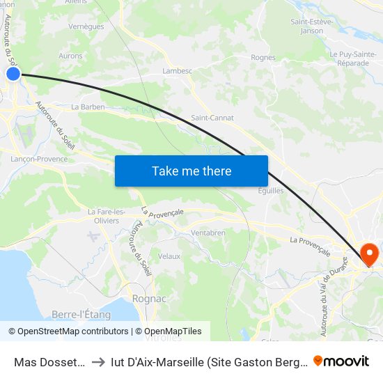 Mas Dossetto to Iut D'Aix-Marseille (Site Gaston Berger) map