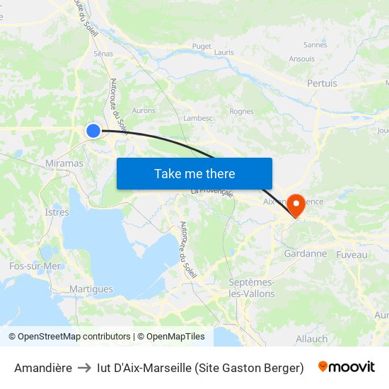 Amandière to Iut D'Aix-Marseille (Site Gaston Berger) map