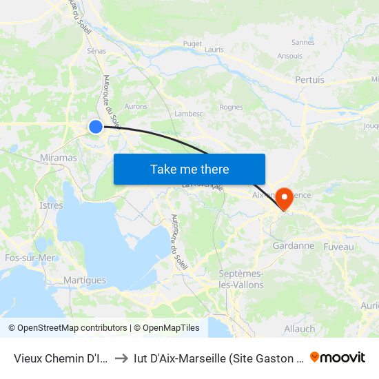 Vieux Chemin D'Istres to Iut D'Aix-Marseille (Site Gaston Berger) map