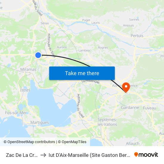 Zac De La Crau to Iut D'Aix-Marseille (Site Gaston Berger) map