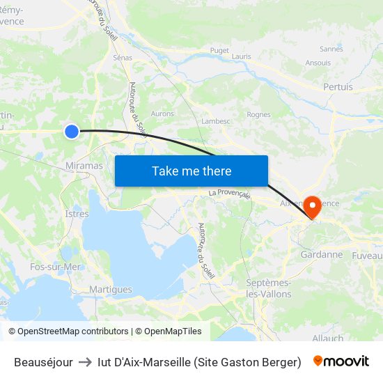 Beauséjour to Iut D'Aix-Marseille (Site Gaston Berger) map