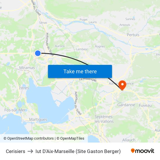 Cerisiers to Iut D'Aix-Marseille (Site Gaston Berger) map