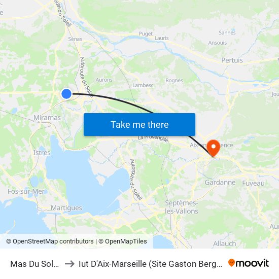 Mas Du Soleil to Iut D'Aix-Marseille (Site Gaston Berger) map