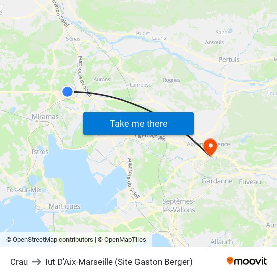 Crau to Iut D'Aix-Marseille (Site Gaston Berger) map