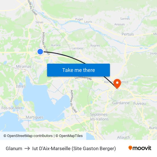 Glanum to Iut D'Aix-Marseille (Site Gaston Berger) map