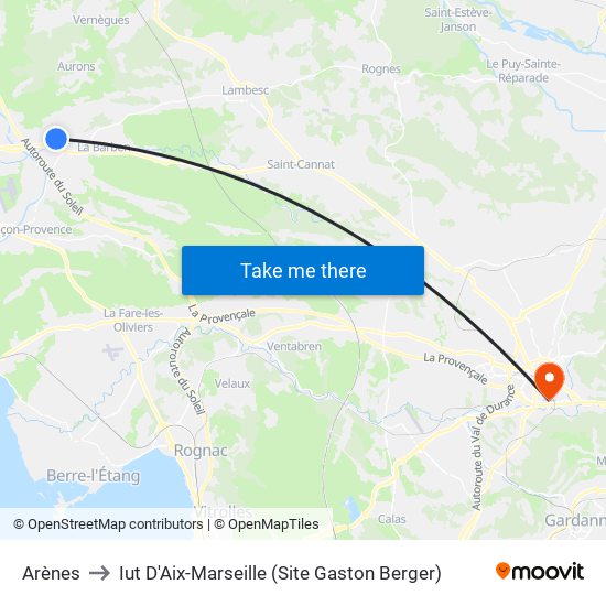 Arènes to Iut D'Aix-Marseille (Site Gaston Berger) map