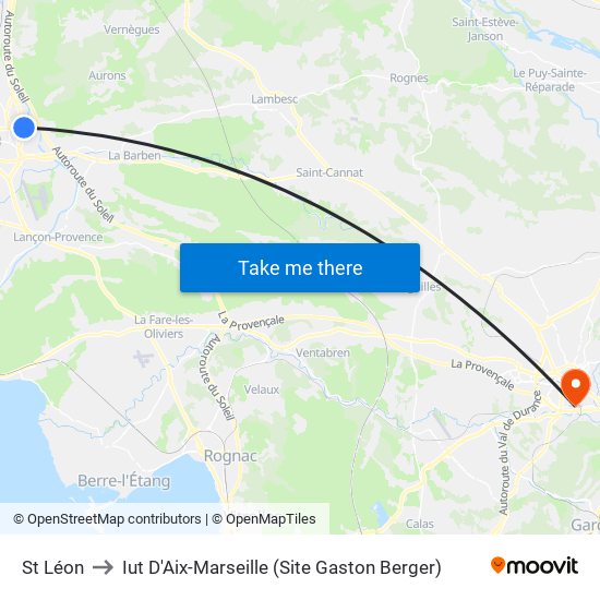 St Léon to Iut D'Aix-Marseille (Site Gaston Berger) map