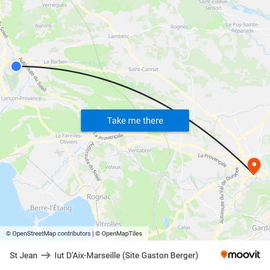 St Jean to Iut D'Aix-Marseille (Site Gaston Berger) map