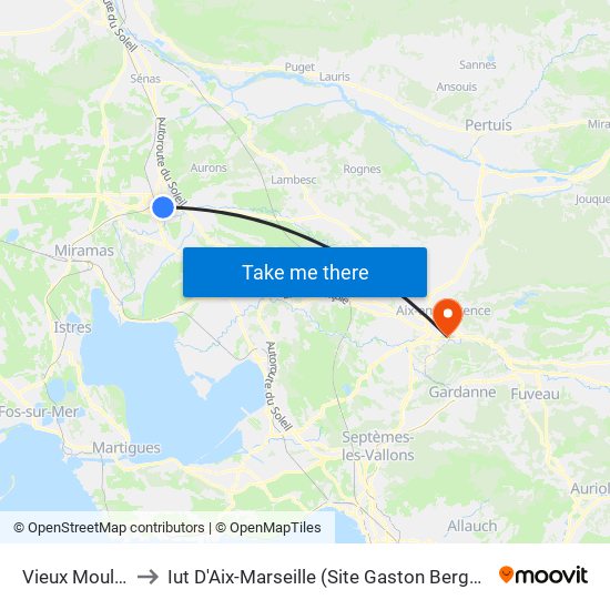 Vieux Moulin to Iut D'Aix-Marseille (Site Gaston Berger) map