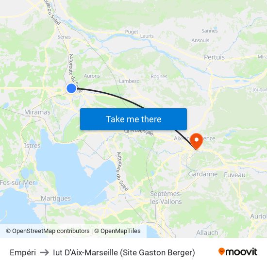 Empéri to Iut D'Aix-Marseille (Site Gaston Berger) map