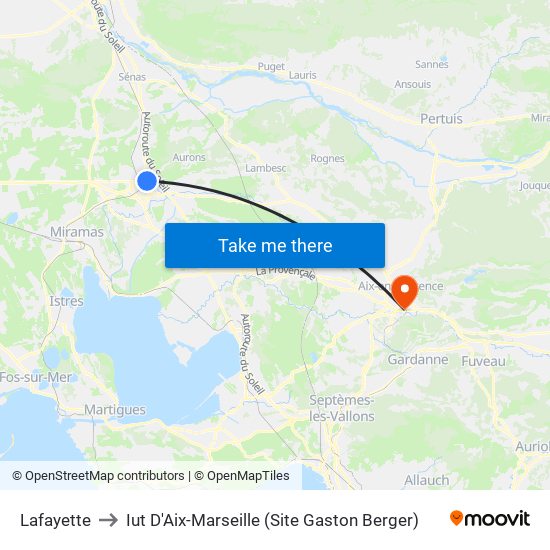 Lafayette to Iut D'Aix-Marseille (Site Gaston Berger) map