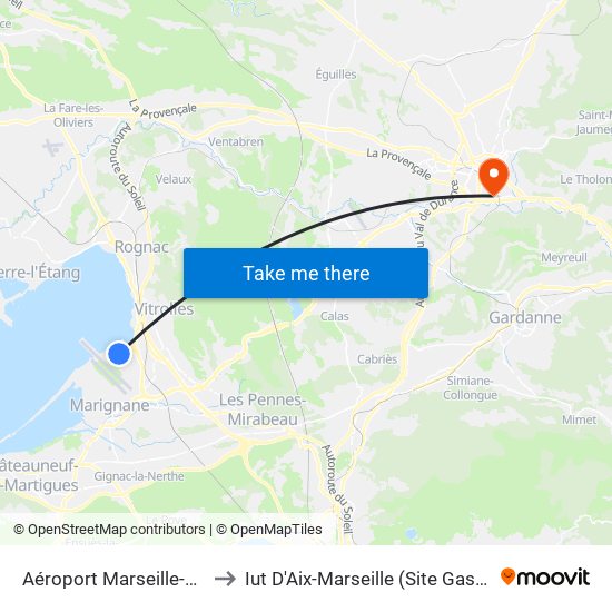 Aéroport Marseille-Provence to Iut D'Aix-Marseille (Site Gaston Berger) map