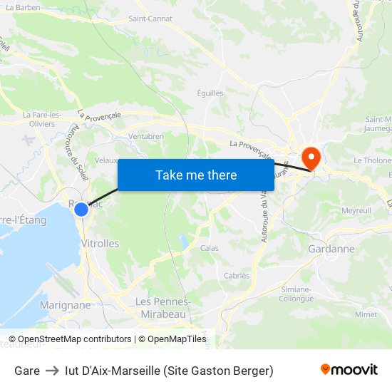 Gare to Iut D'Aix-Marseille (Site Gaston Berger) map